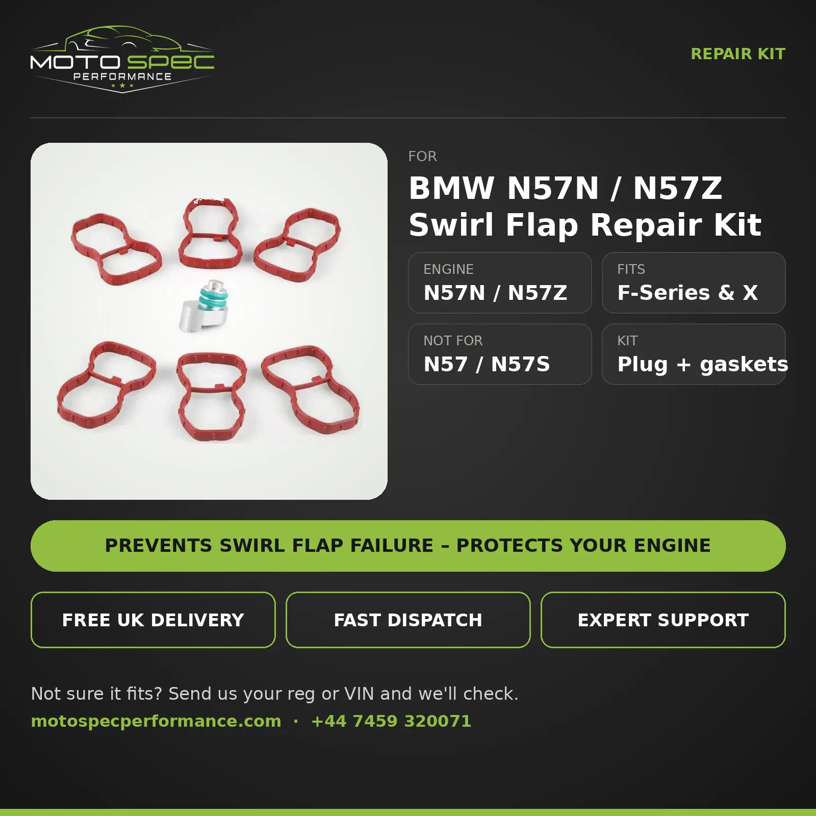 BMW N57N / N57Z Swirl Flap Repair Kit – 3.0d F30 F10 F01 X3 X5 Blanking Plug