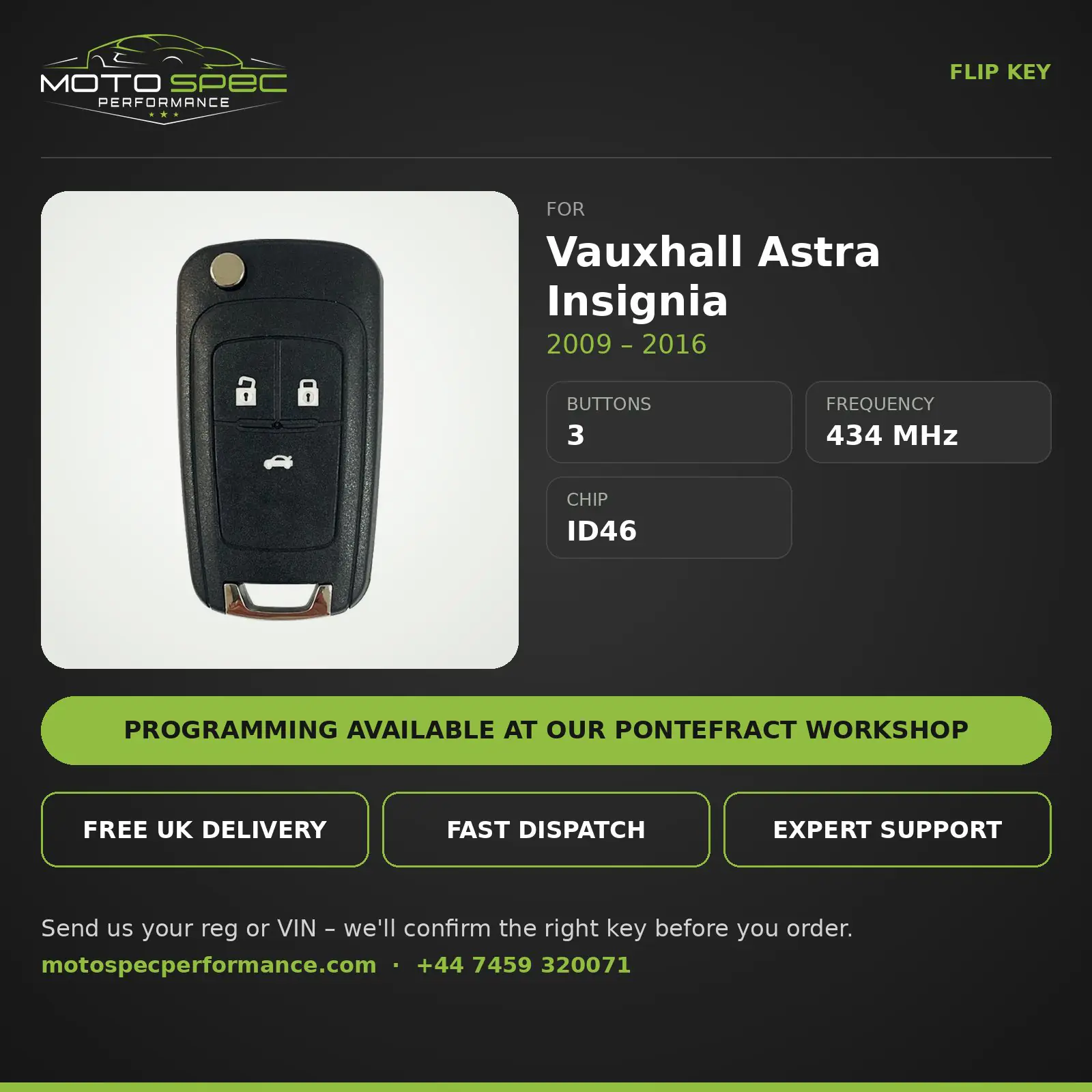 Flip Key for Vauxhall Astra Insignia 2009-2016 – 3 Button info