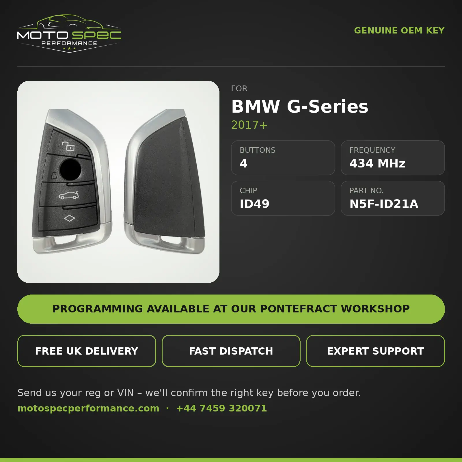 Genuine BMW G-Series Smart Key 4 Button Black 434MHz N5F-ID21A ID49 info