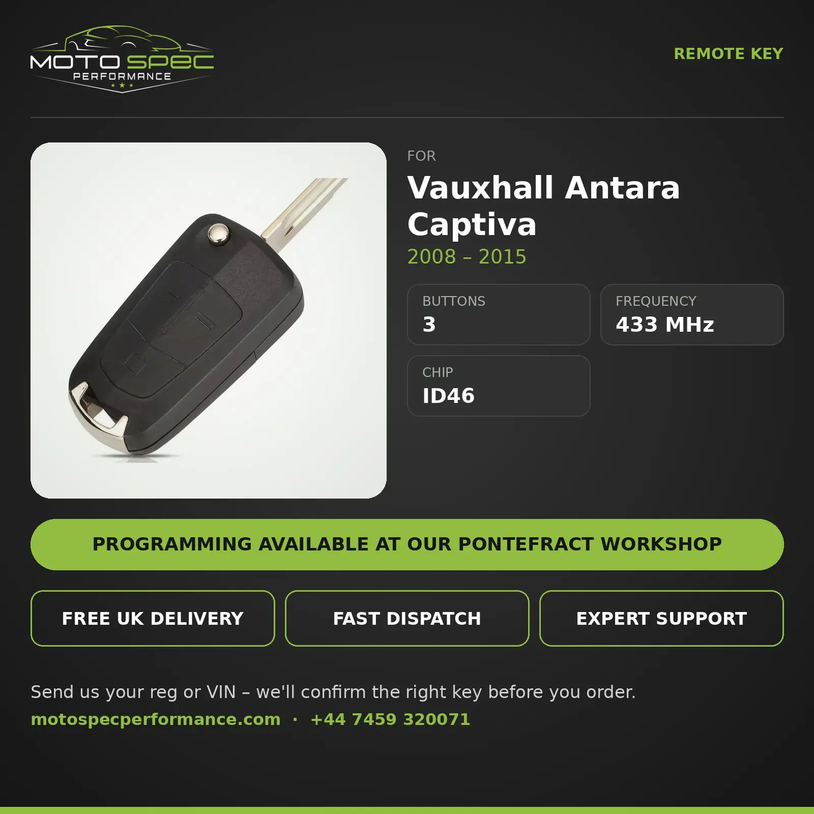 Remote Key for Vauxhall Antara Captiva 2008-2015 – 3 Button info