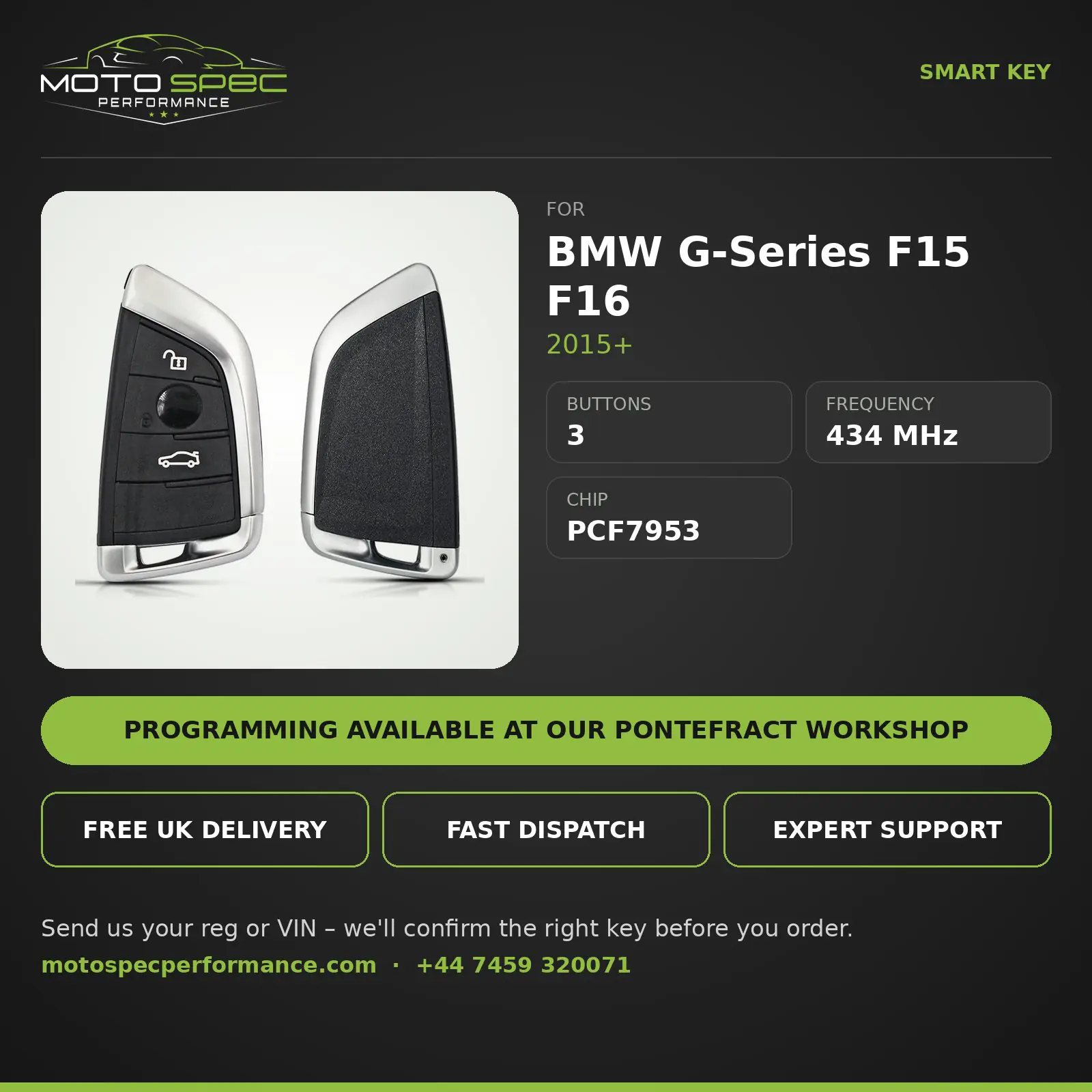 Smart Key for BMW G-Series F15 F16 2015+ – 3 Button – Black info