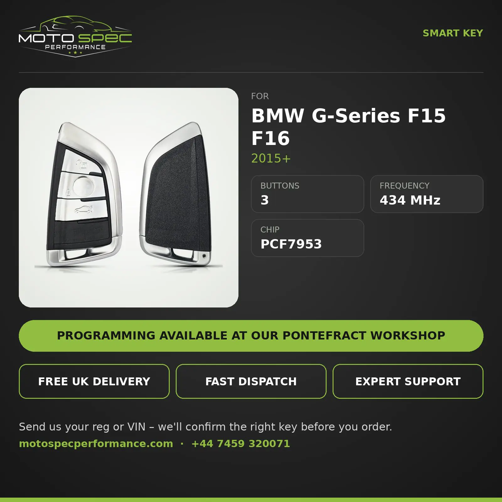 Smart Key for BMW G-Series F15 F16 2015+ – 3 Button – Silver info