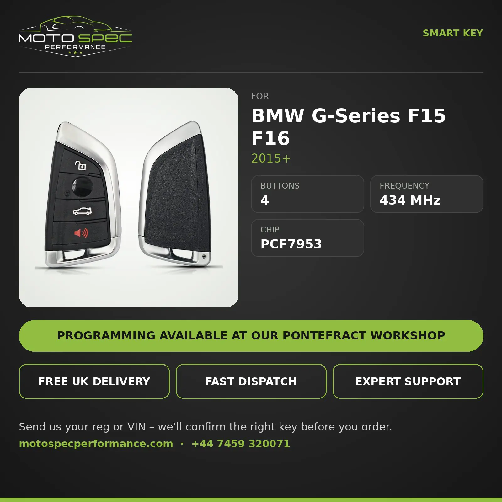 Smart Key for BMW G-Series F15 F16 2015+ – 4 Button – Black Panic info