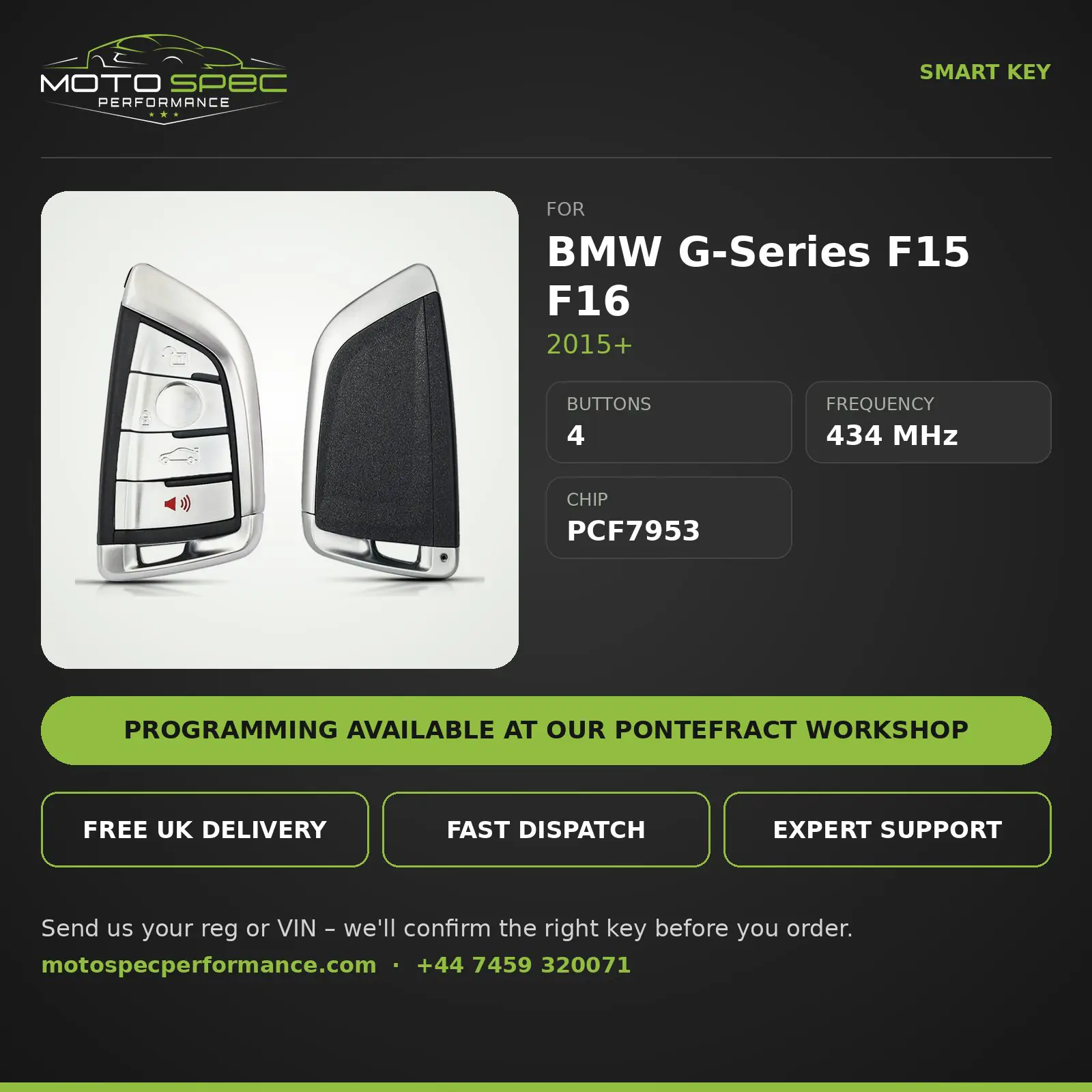 Smart Key for BMW G-Series F15 F16 2015+ – 4 Button – Silver Panic info