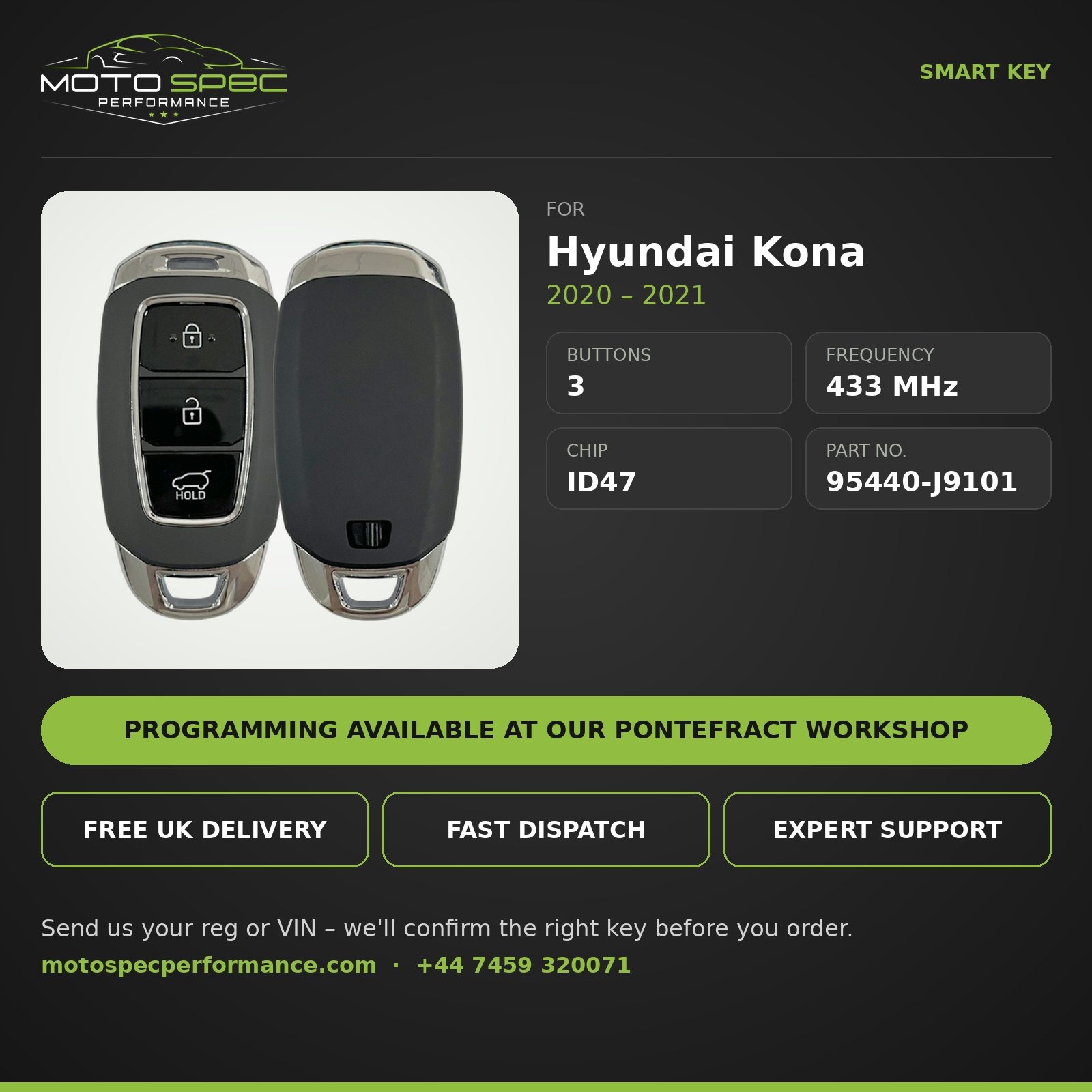 Smart Key for Hyundai Kona 2020-2021 – 3 Button (95440-J9101) - Image 2