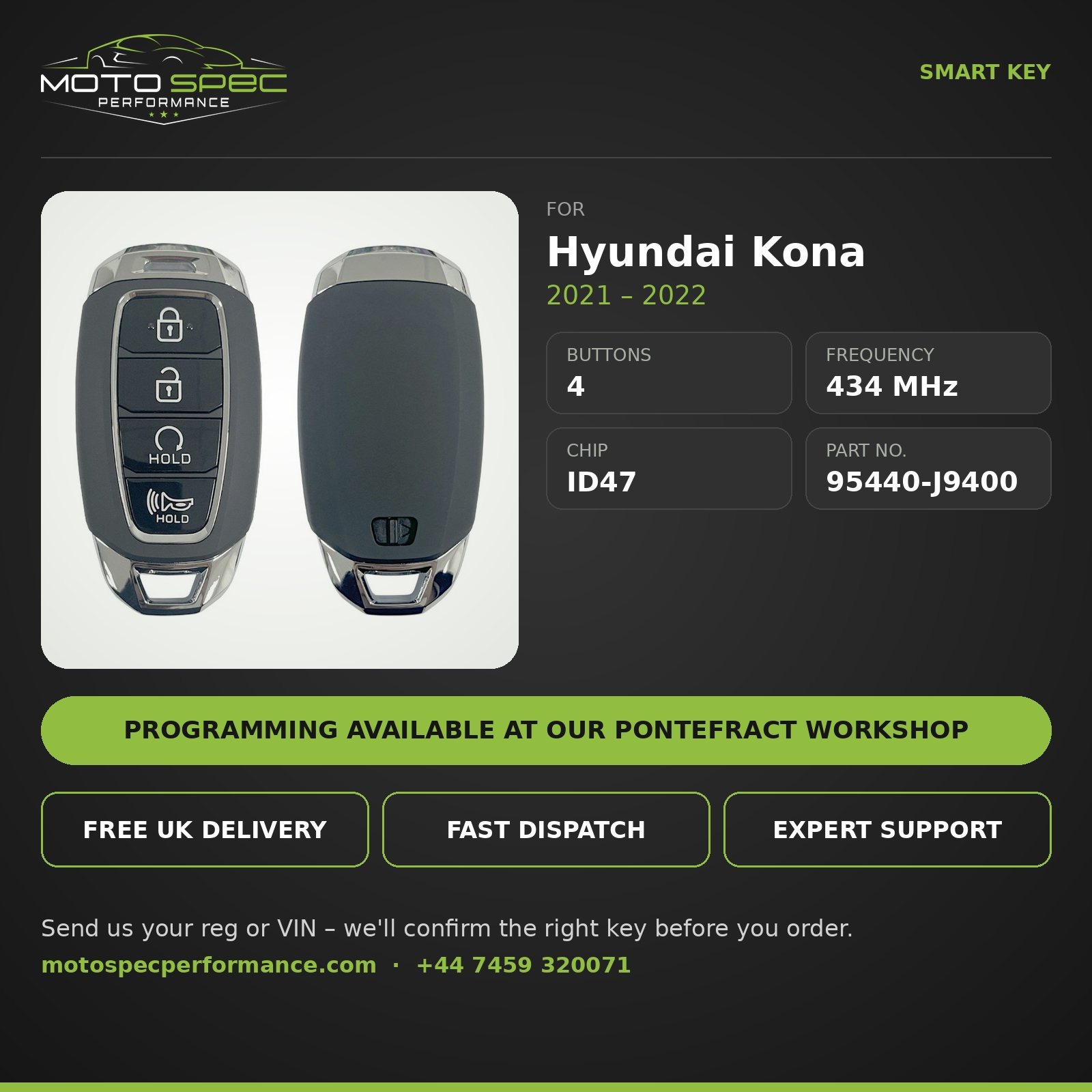 Smart Key for Hyundai Kona 2021-2022 – 4 Button (95440-J9400) - Image 2
