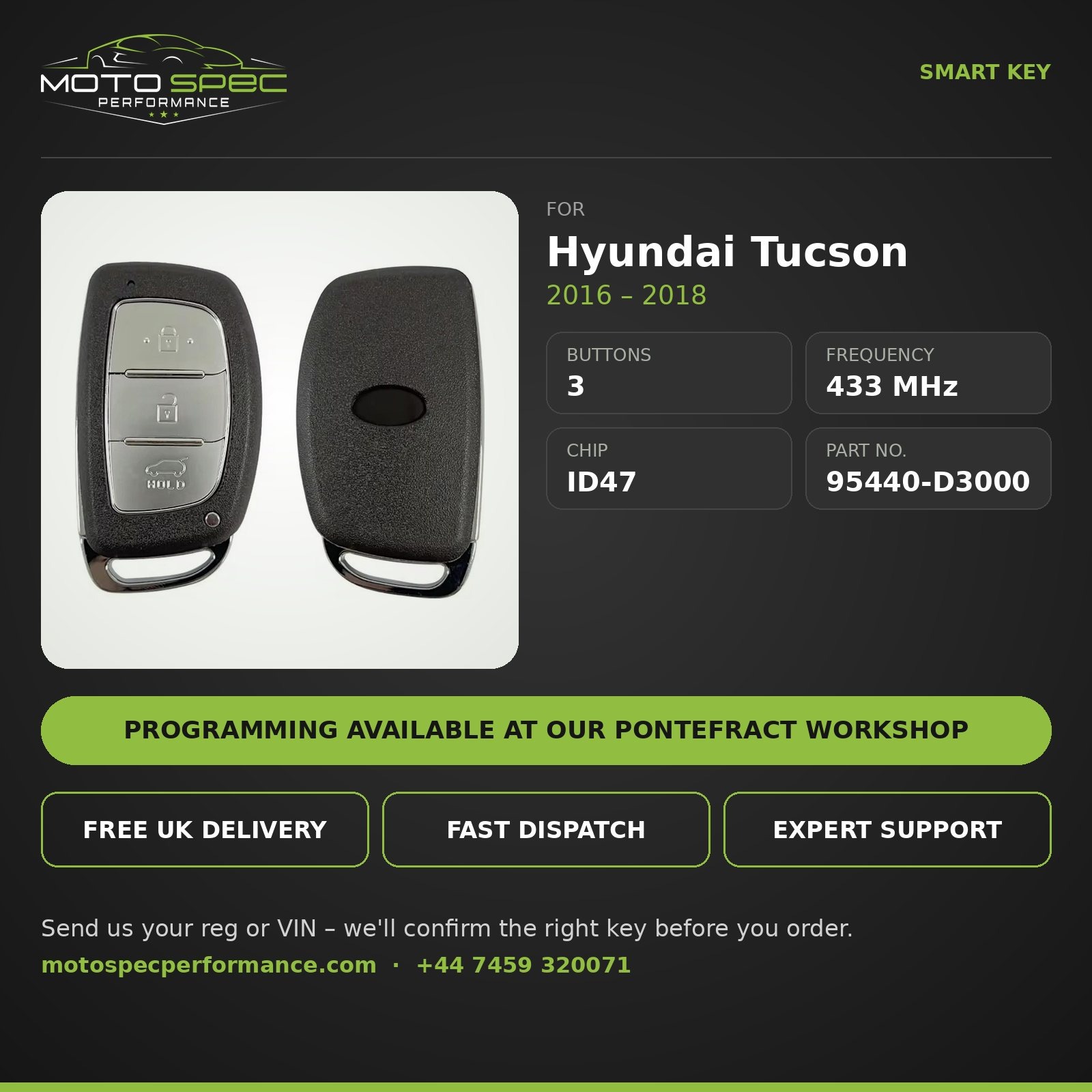 Smart Key for Hyundai Tucson 2016-2018 – 3 Button (95440-D3000) - Image 2