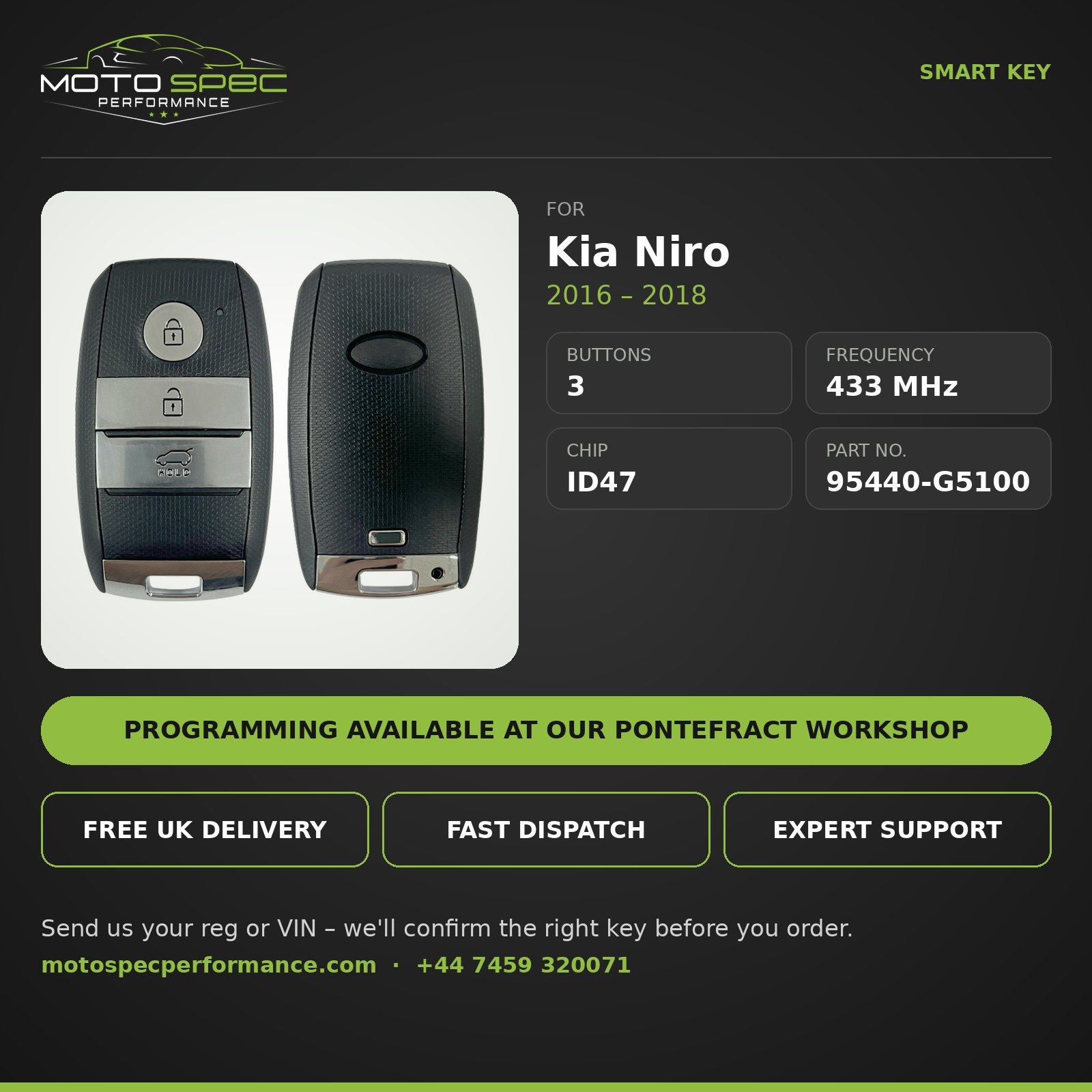 Smart Key for Kia Niro 2016-2018 – 3 Button (95440-G5100) - Image 2