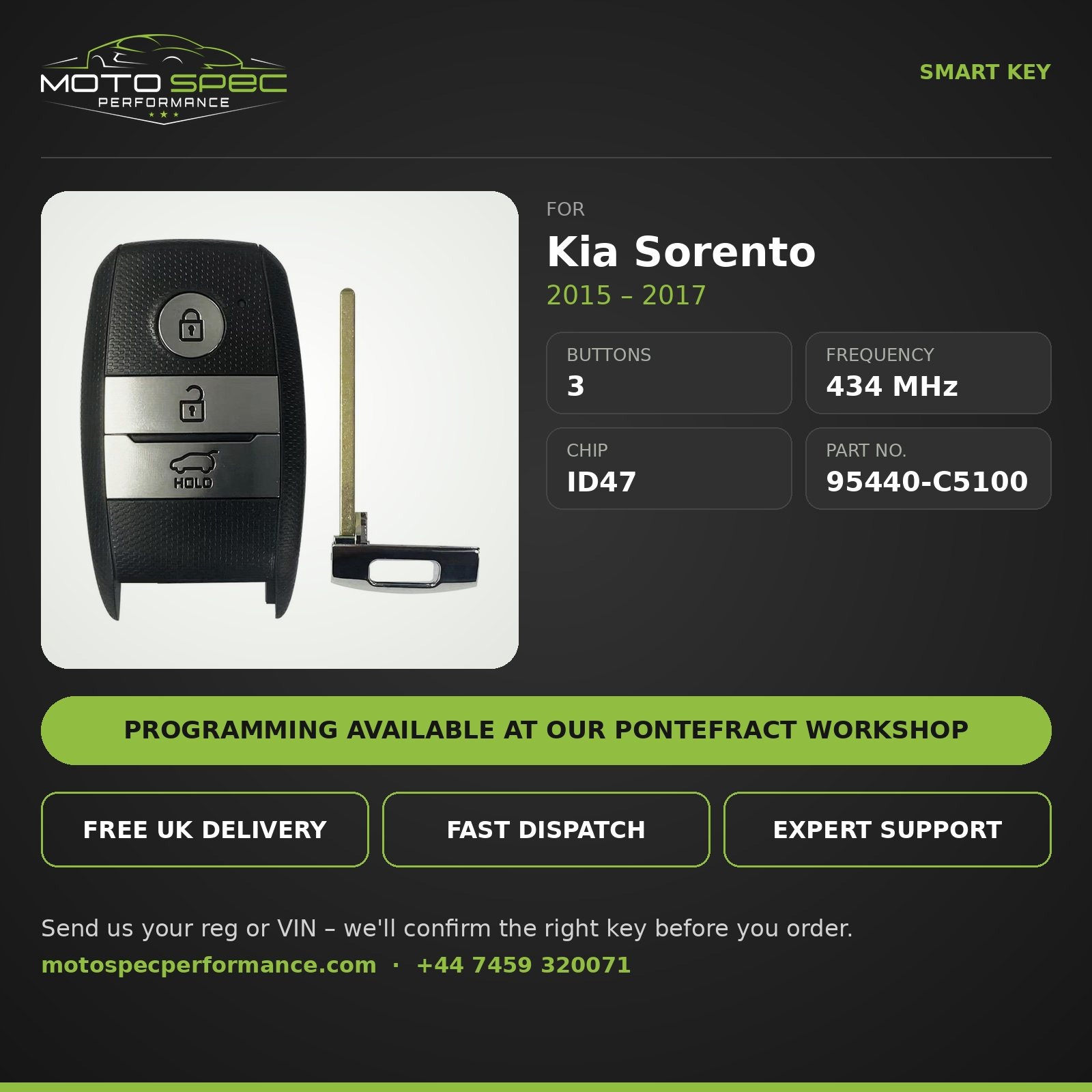 Smart Key for Kia Sorento 2015-2017 – 3 Button (95440-C5100) - Image 2