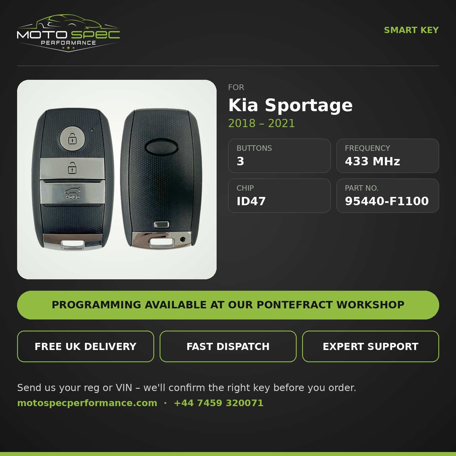 Smart Key for Kia Sportage 2018-2021 – 3 Button (95440-F1100) - Image 2