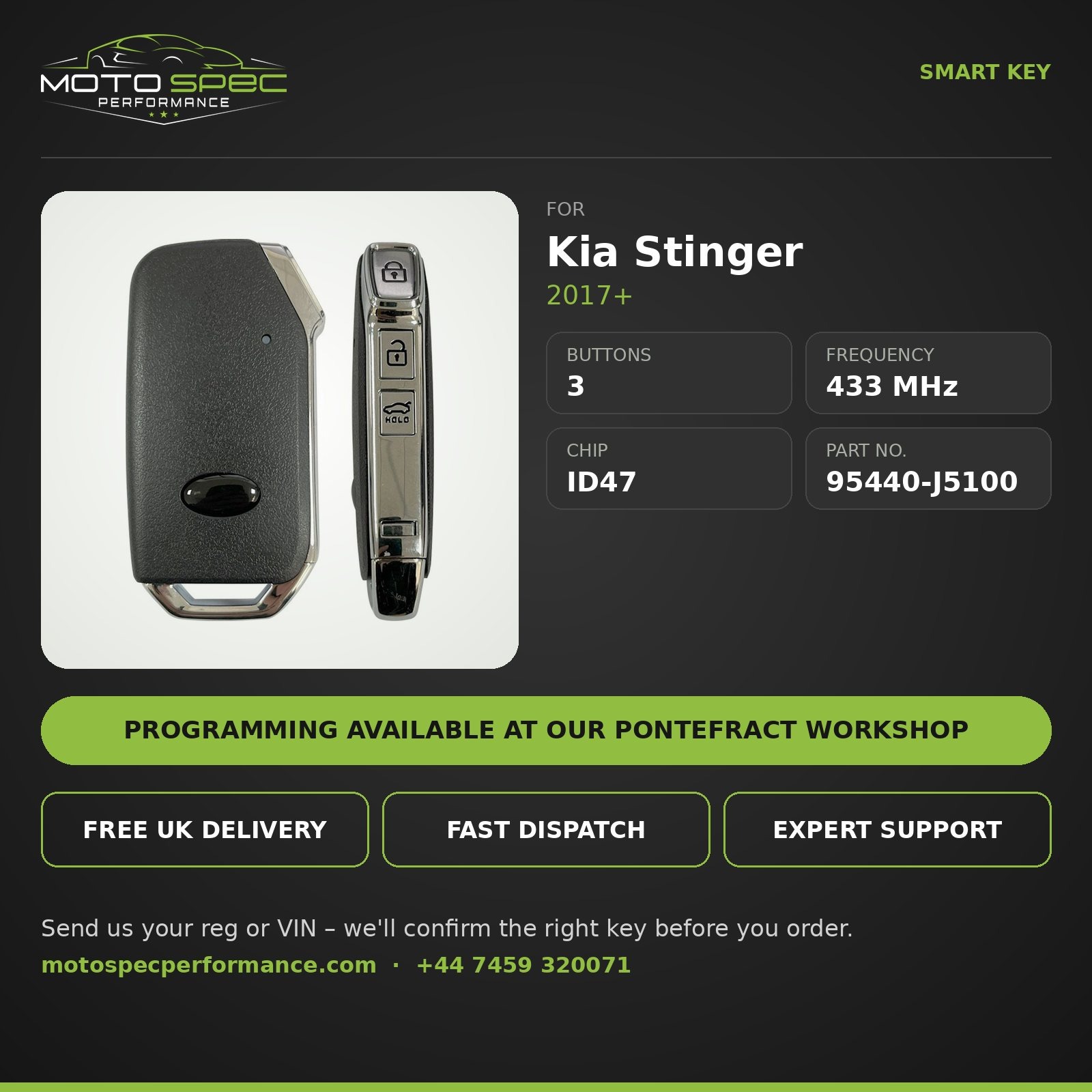 Smart Key for Kia Stinger 2017+ – 3 Button (95440-J5100) - Image 2