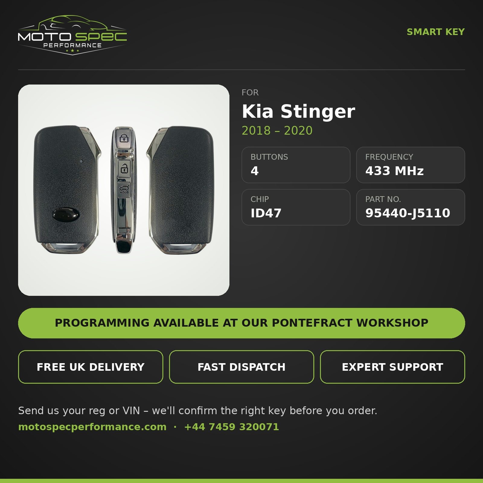 Smart Key for Kia Stinger 2018-2020 – 4 Button (95440-J5110) info