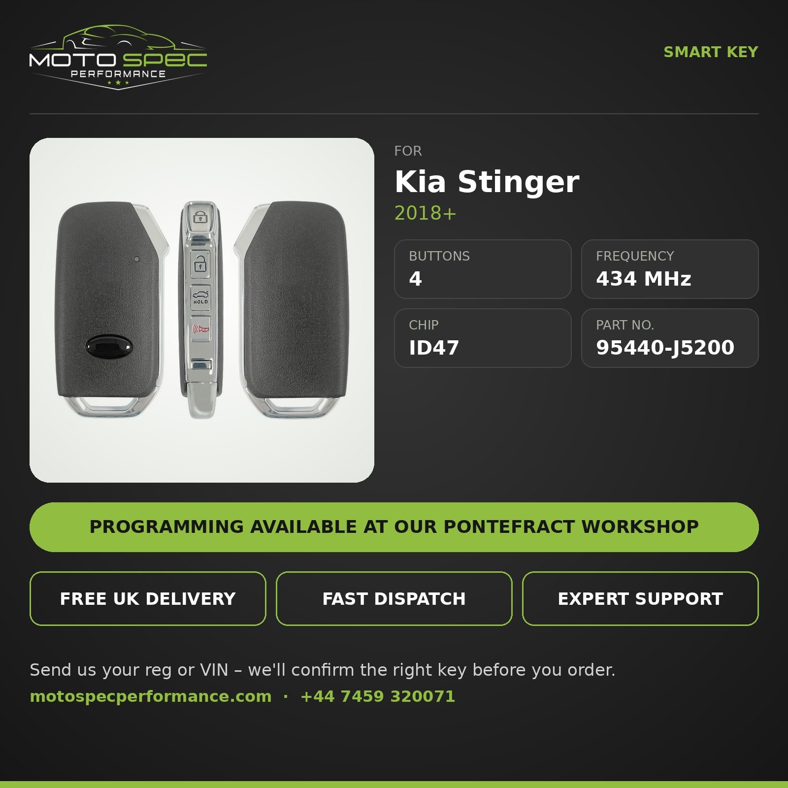 Smart Key for Kia Stinger 2018+ – 4 Button (95440-J5200) info