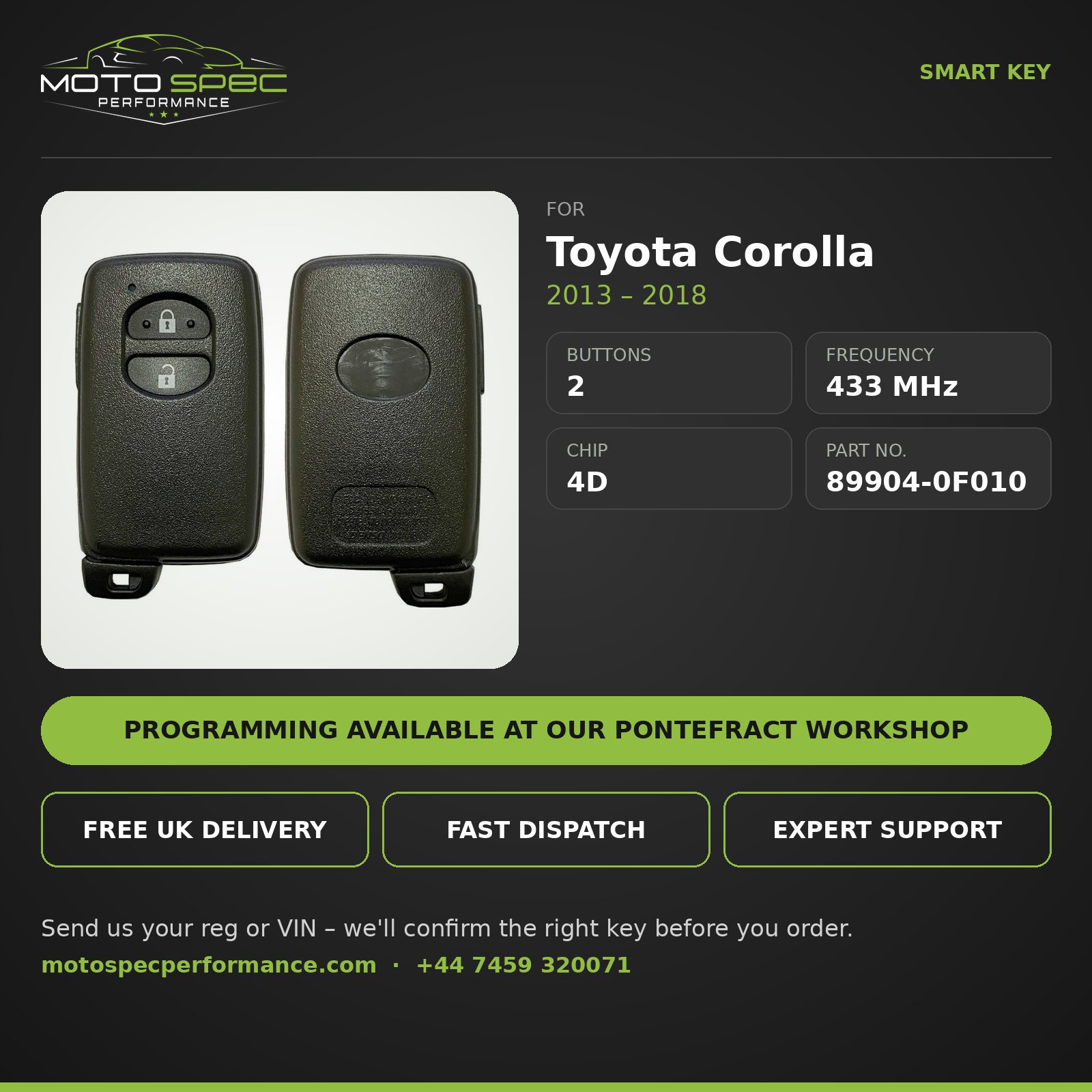 Smart Key for Toyota Corolla 2013-2018 – 2 Button (89904-0F010) - Image 2