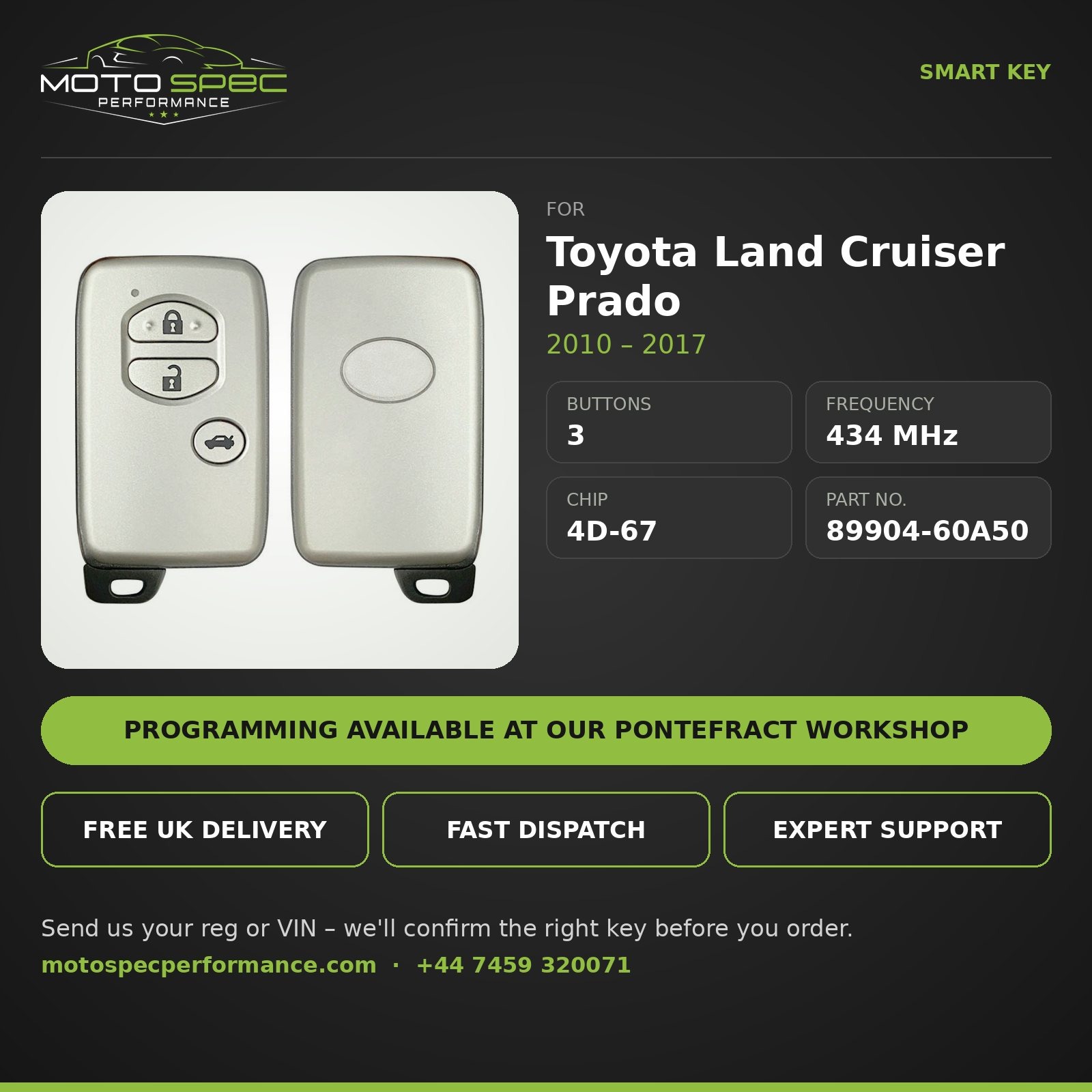 Smart Key for Toyota Land Cruiser Prado 2010-2017 – 3 Button (89904-60A50) - Image 2