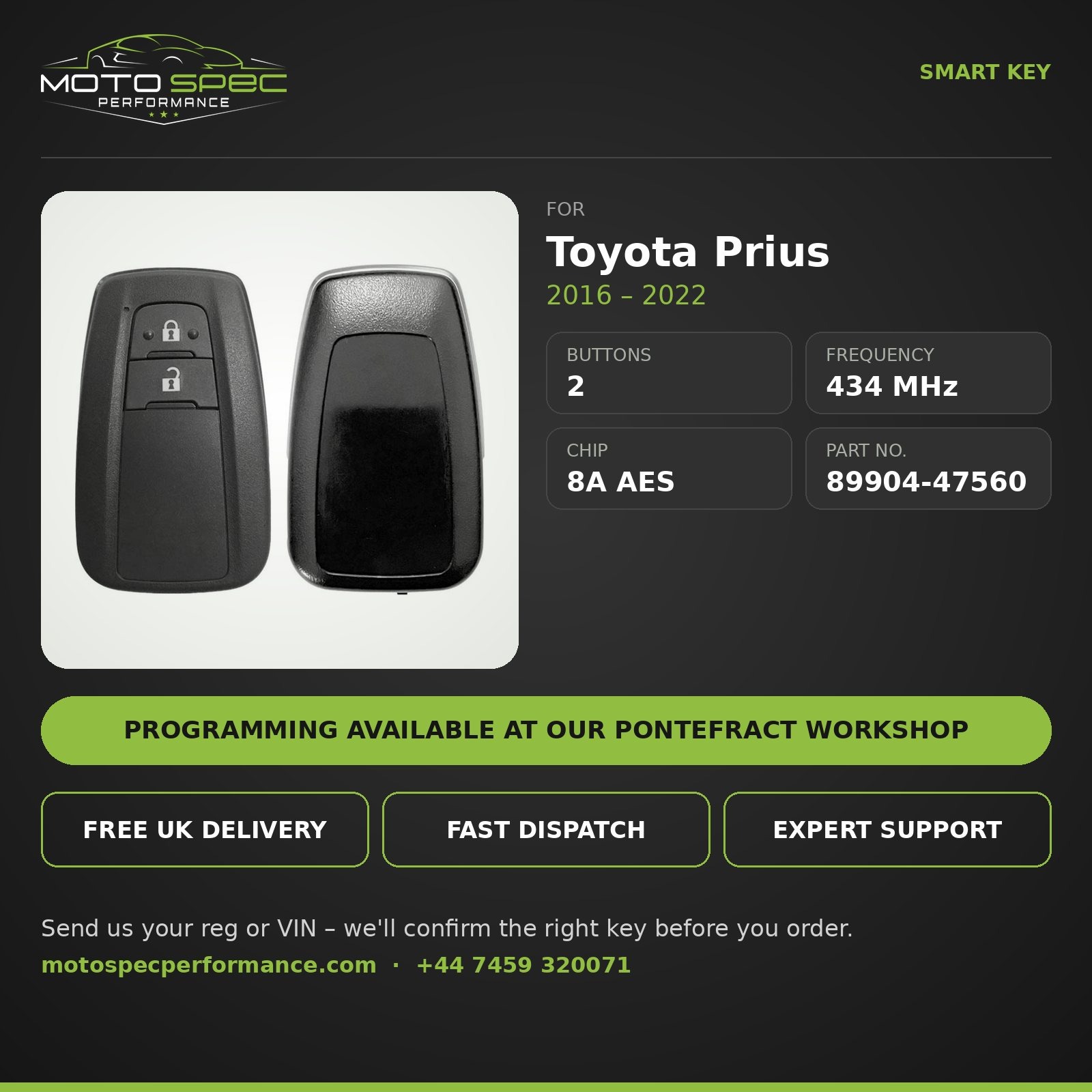 Smart Key for Toyota Prius 2016-2022 – 2 Button (89904-47560) - Image 2