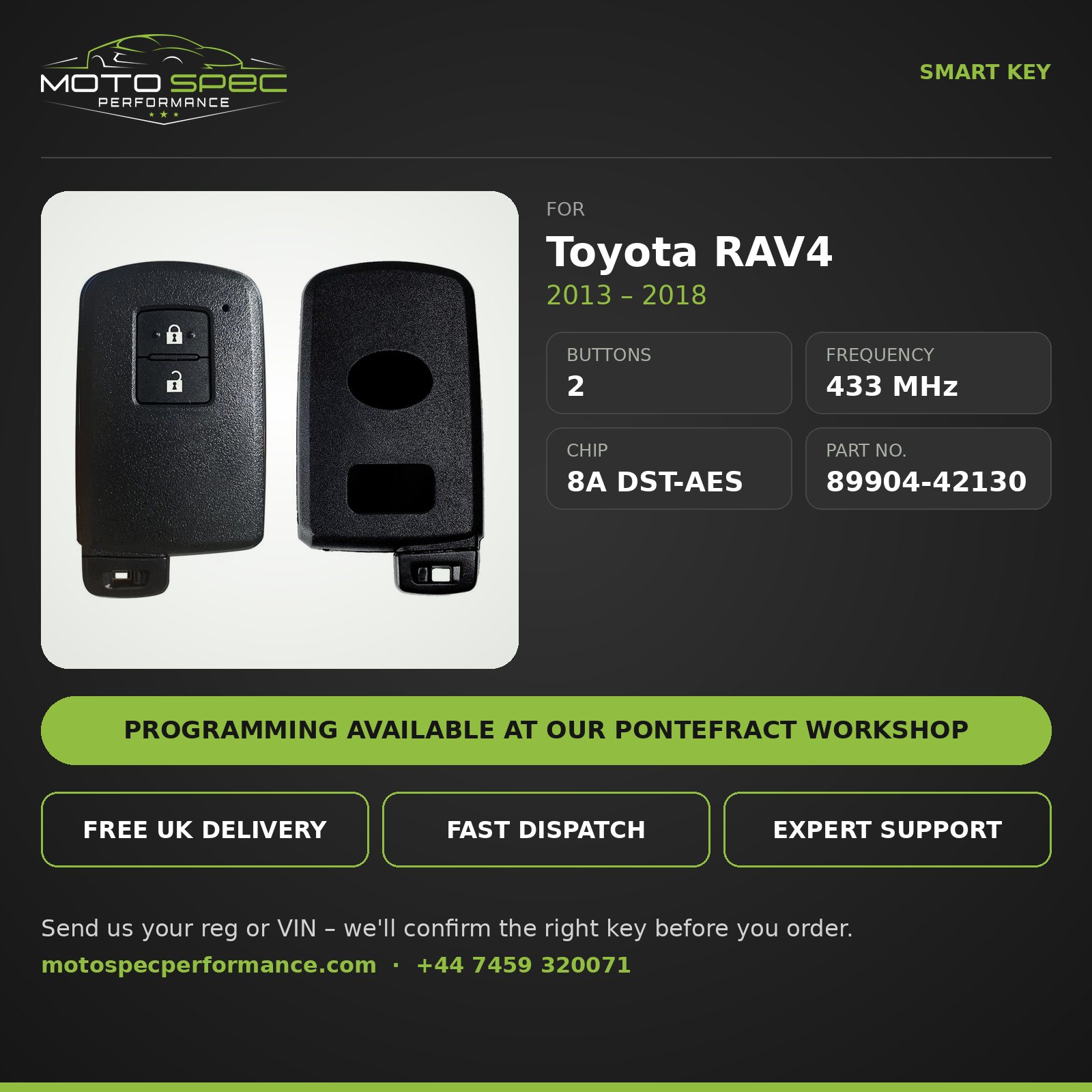Smart Key for Toyota RAV4 2013-2018 – 2 Button (89904-42130) - Image 2